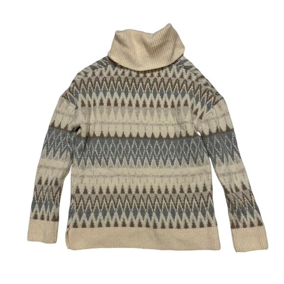 London Kaye Sweater Womens XS Fair Isle Chenille Neutral Brown Cowl Soft Cozy - Picture 2 of 7